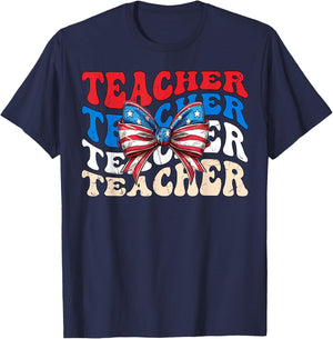 Groovy Teacher American flag 4th of July USA funny Teacher Men T-Shirt - T-Shirt | Navy