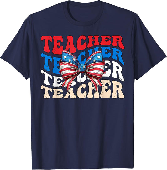 Groovy Teacher American flag 4th of July USA funny Teacher Men T-Shirt - T-Shirt | Navy