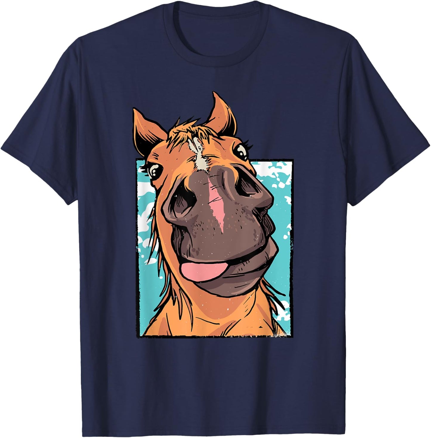 Goofy Horse Sticking Tongue Out Funny Farm Animal Horse Gift T-Shirt - T-Shirt | Navy