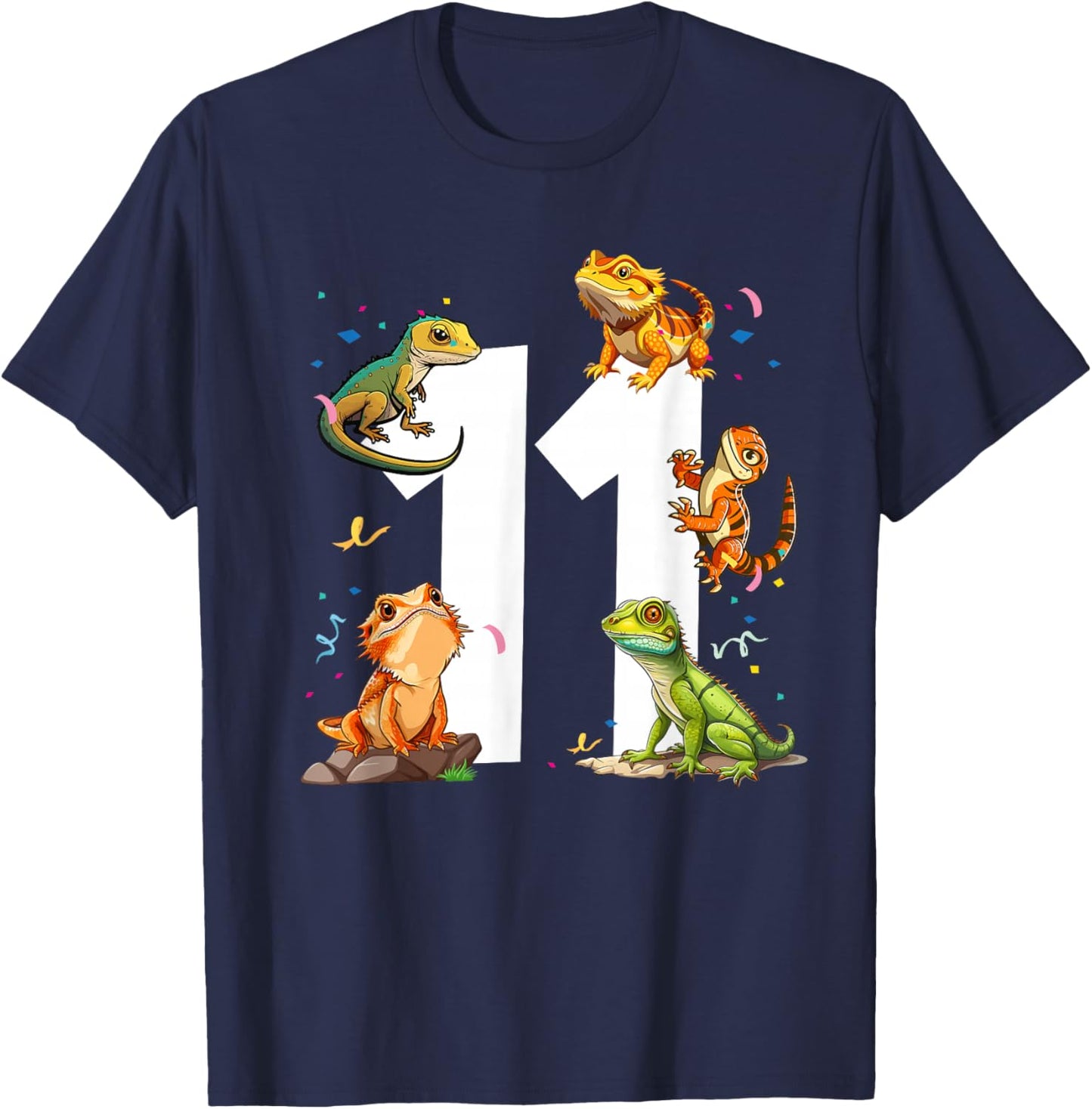 11 Year Old Kids 11th Birthday Lizard Reptile Theme Party T-Shirt - T-Shirt | Navy