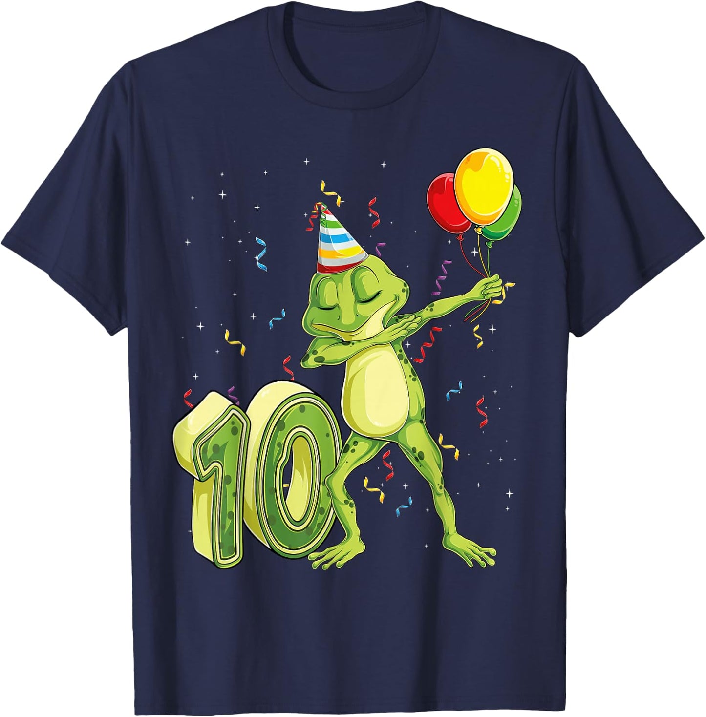 Funny Dab Frog 10th Birthday Ten 10 Years Old Bday Kids Boys T-Shirt - T-Shirt | Navy