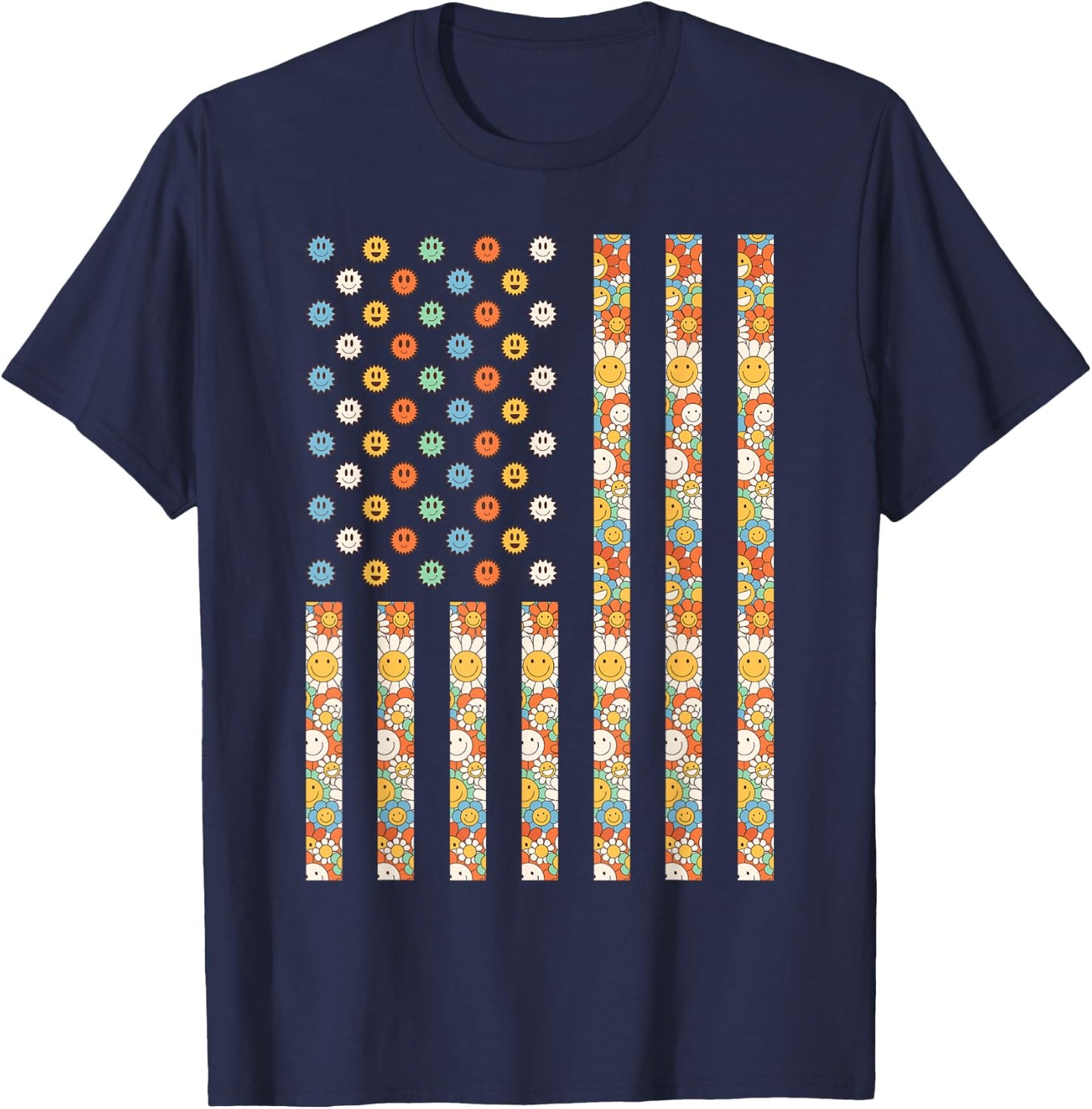 Hippy USA Outfit American Flag Hippie 1960s 1970s USA Groovy T-Shirt - T-Shirt | Navy