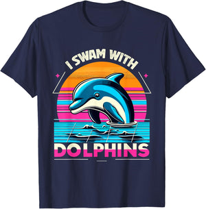 I swam with Dolphins Men Women Kids Funny Dolphin T-Shirt - T-Shirt | Navy