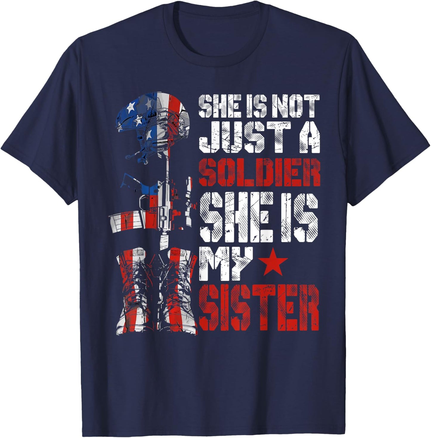 Soldier Sister Proud Army Brother Military Family US T-Shirt - T-Shirt | Navy