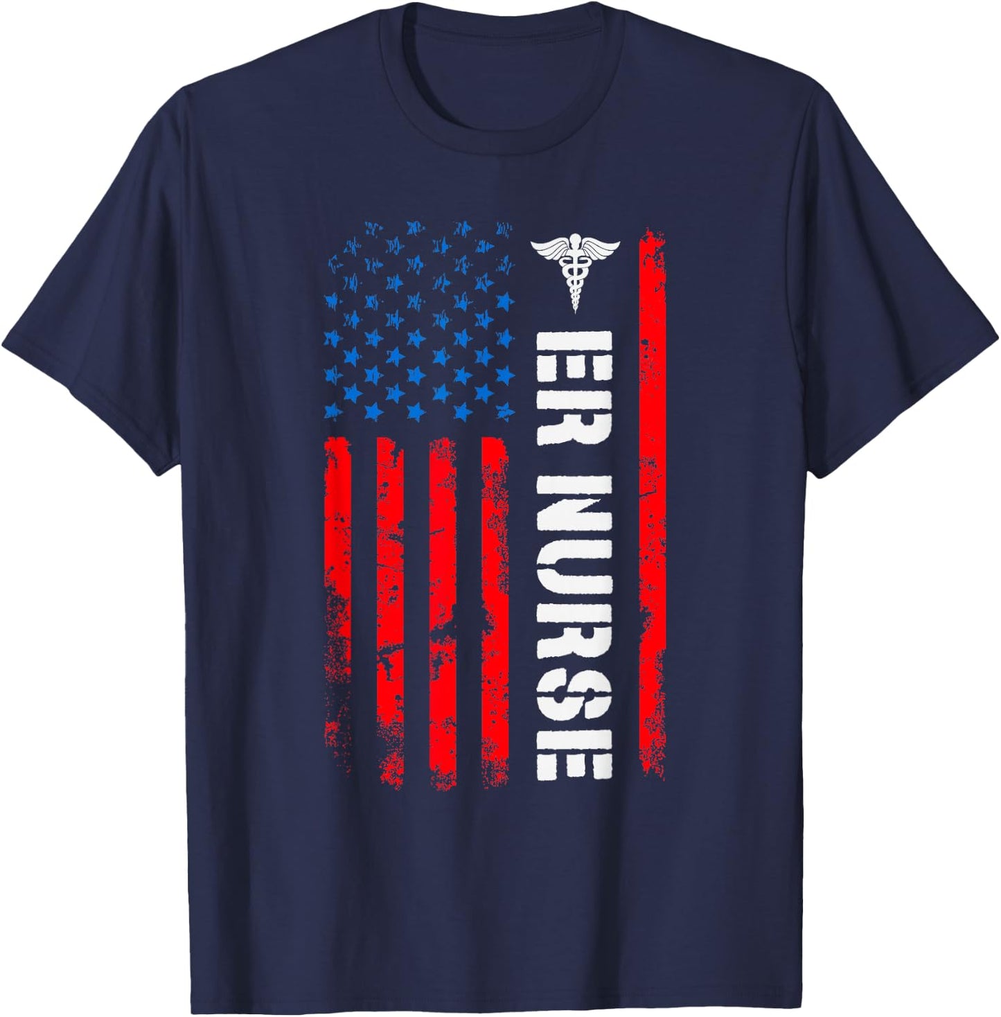 Patriotic ER Nurse Shirt Retro American Flag 4th of July RN T-Shirt - T-Shirt | Navy