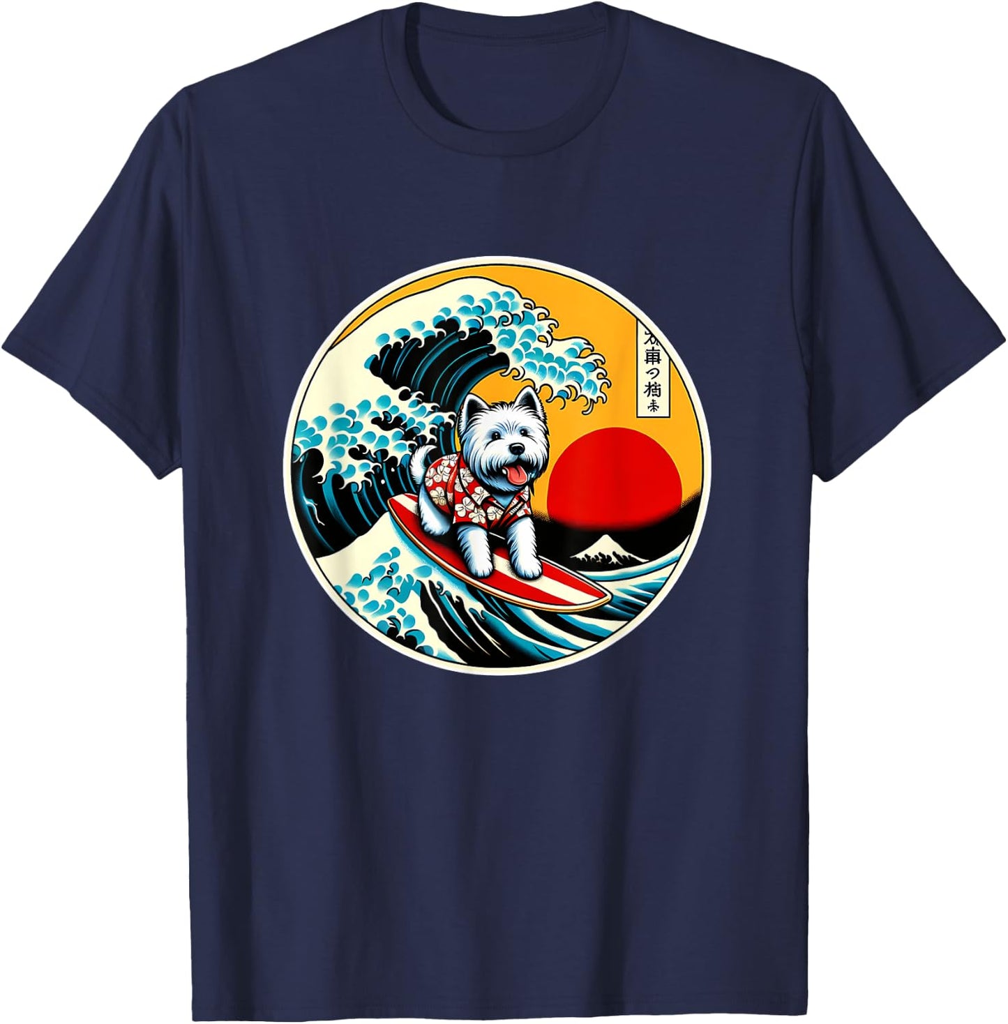 Great Wave Kanagawa Westie dog Surfing Women Kids T-Shirt - T-Shirt | Navy