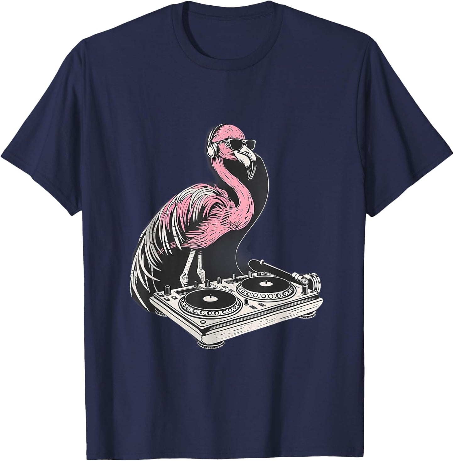DJ Flamingo Bird Turntable DJ Flamingo Dance Music Techno T-Shirt - T-Shirt | Navy
