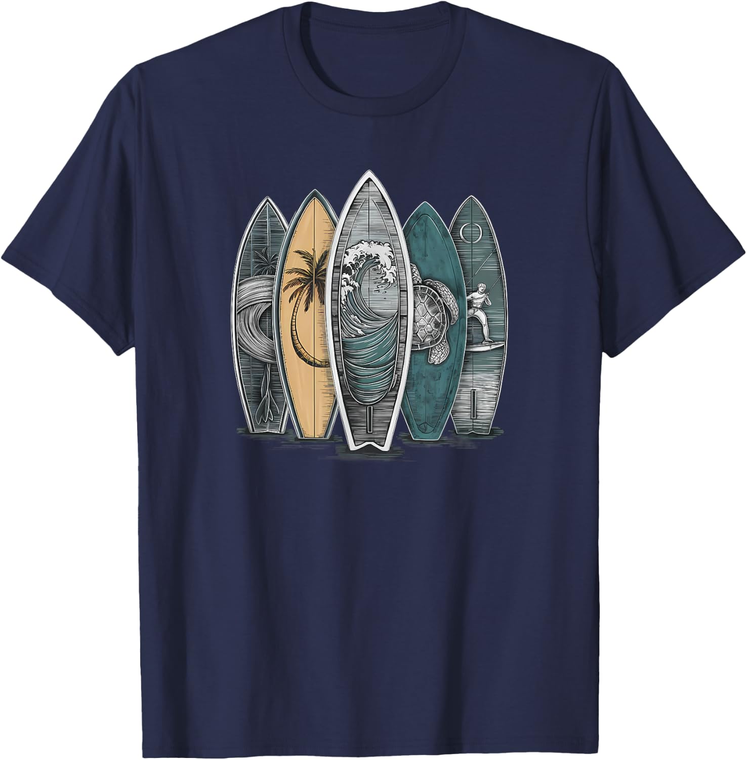 Surfing Tropical Surfboards Vintage Surfboarder Surfer T-Shirt - T-Shirt | Navy