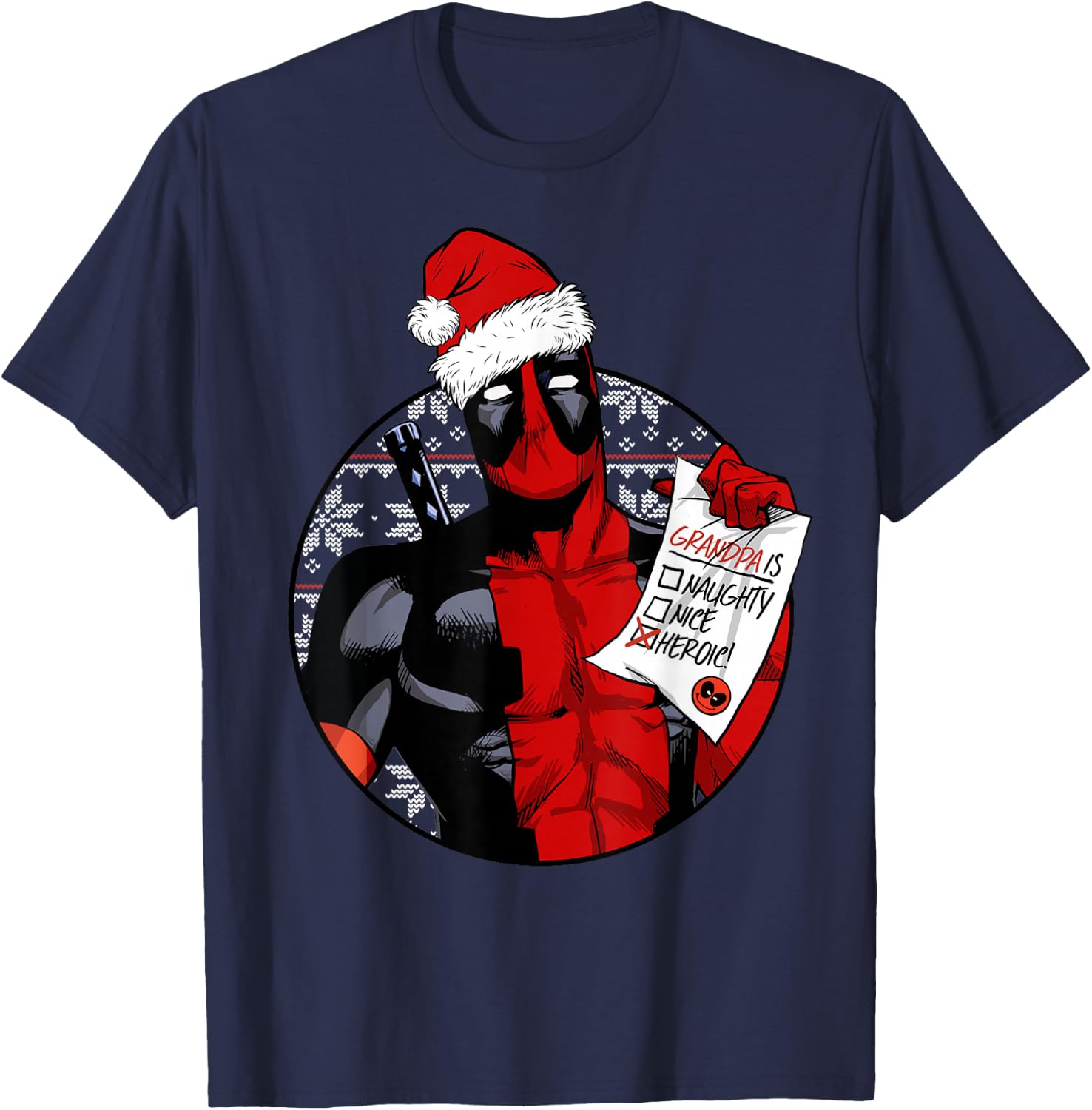 Marvel Deadpool List Grandpa Is Heroic Christmas T-Shirt - T-Shirt | Navy