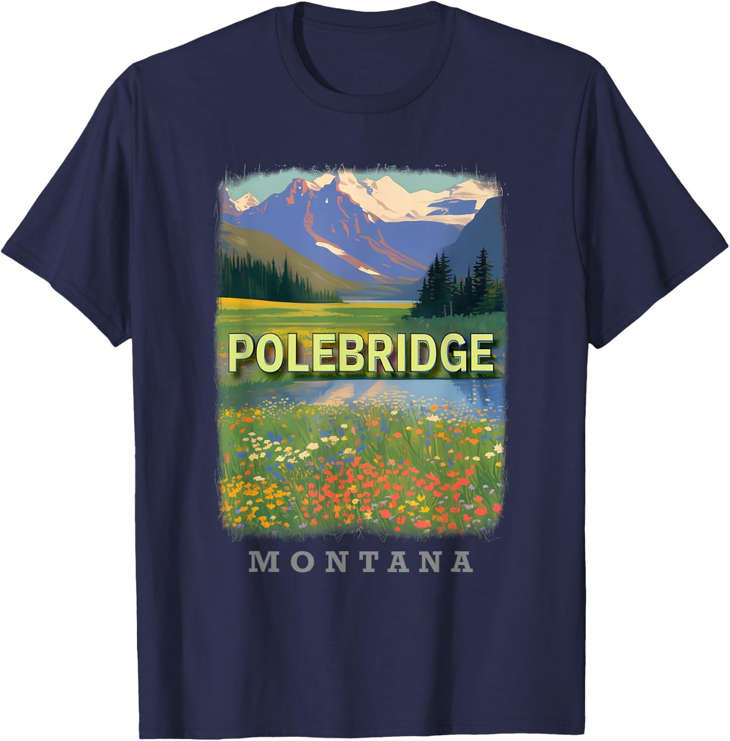 Polebridge Montana MT Northern Rockies Panorama SD339 T-Shirt - T-Shirt | Navy