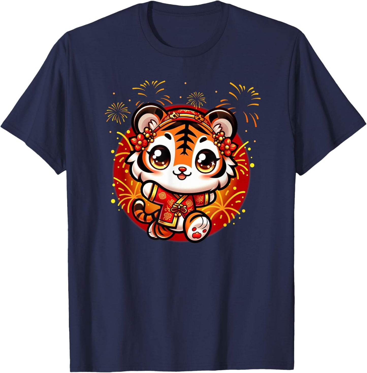 Cute Kawaii Tiger Chinese Lunar New Year Red Gold Lucky T-Shirt - T-Shirt | Navy