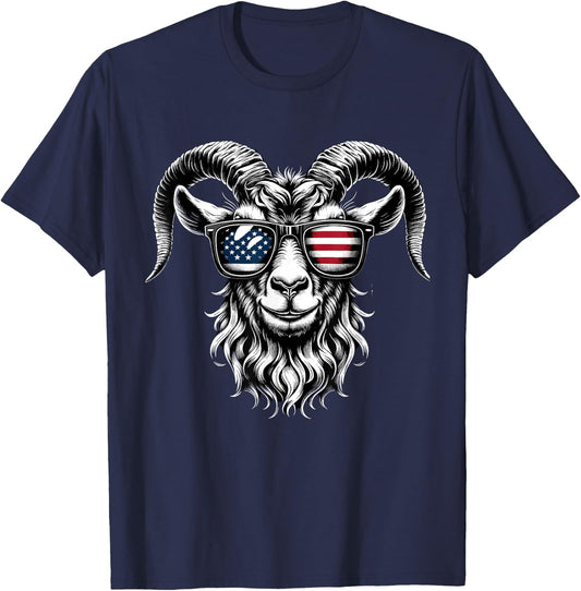 Patriotic Goat American Flag Sunglasses T-Shirt - T-Shirt | Navy