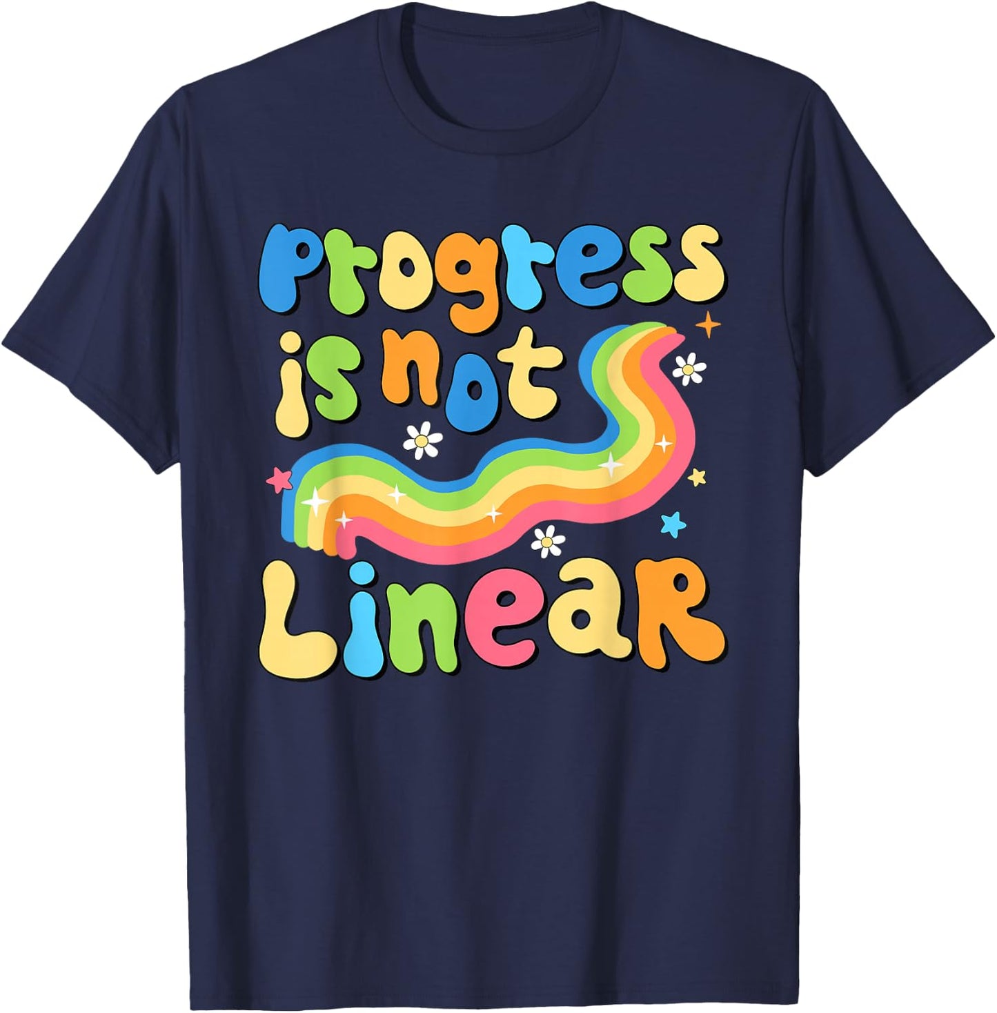Progress Is Not Linear Groovy Special Education Teacher T-Shirt - T-Shirt | Navy