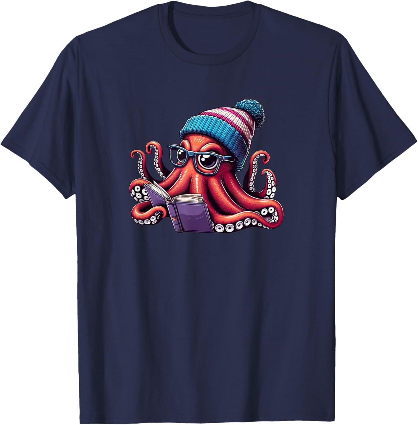 Octopus Reading Book, Kraken Book Lover T-Shirt - T-Shirt | Navy