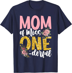 Mom of Little Miss Onederful 1st Birthday Family Matching T-Shirt - T-Shirt | Navy