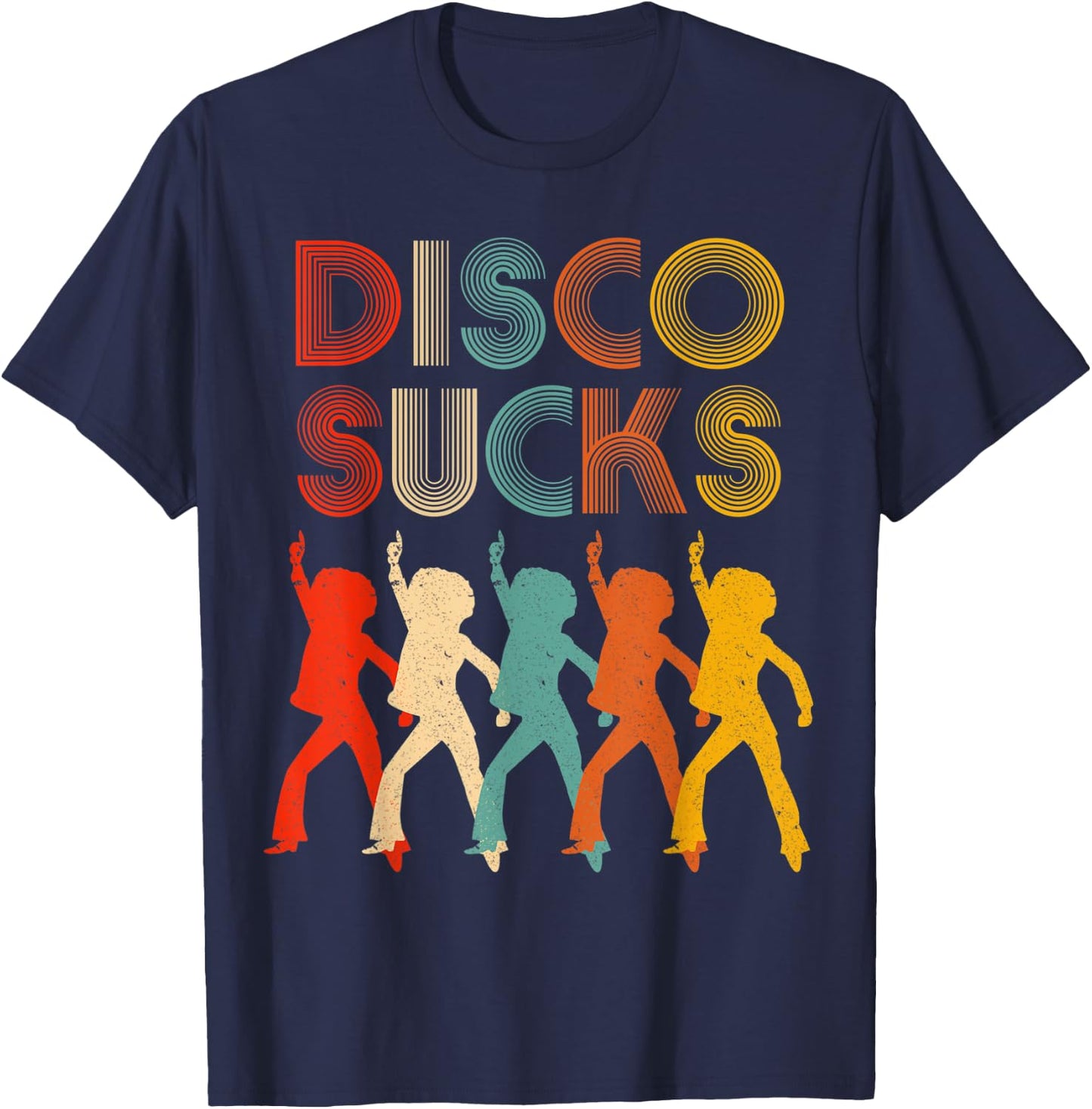 Retro Vintage 1970s Style Disco Dancer Moves Disco Sucks T-Shirt - T-Shirt | Navy