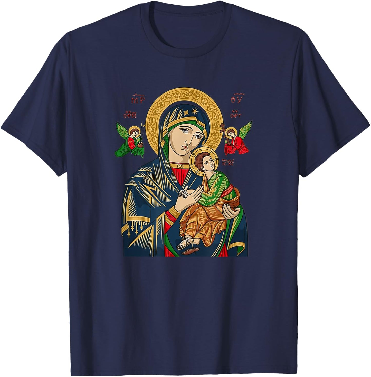 Our Lady of Perpetual Help Blessed Mother Mary Catholic T-Shirt - T-Shirt | Navy