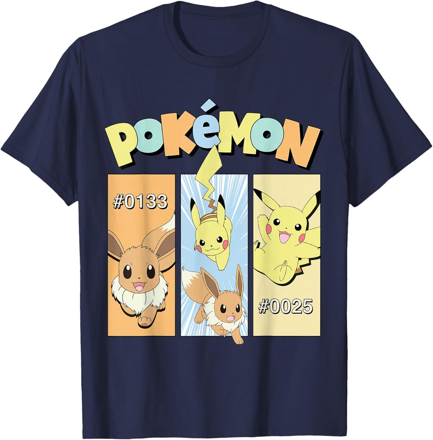 Pokémon - Pikachu and Eevee Character Panels T-Shirt - T-Shirt | Navy