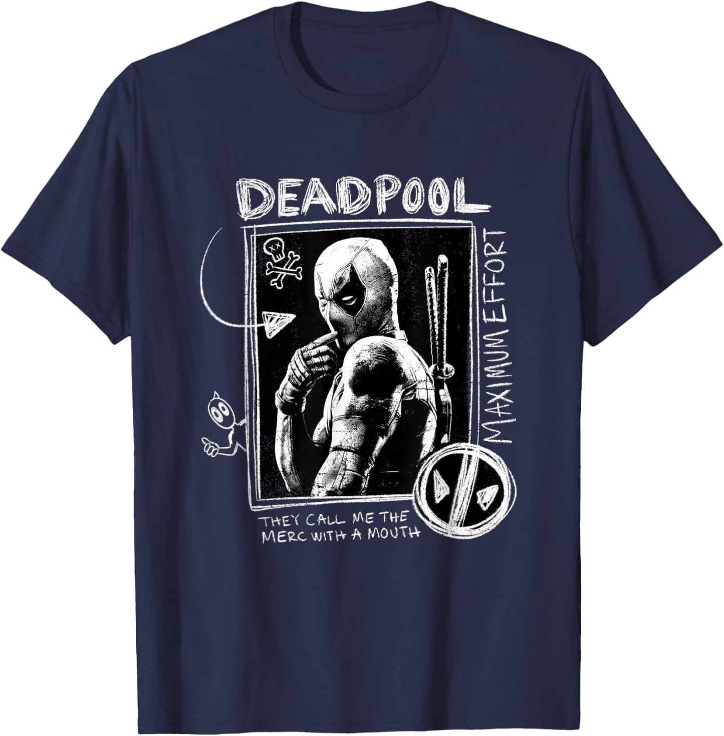 Marvel Deadpool & Wolverine Maximum Effort Doodle Portrait T-Shirt - T-Shirt | Navy