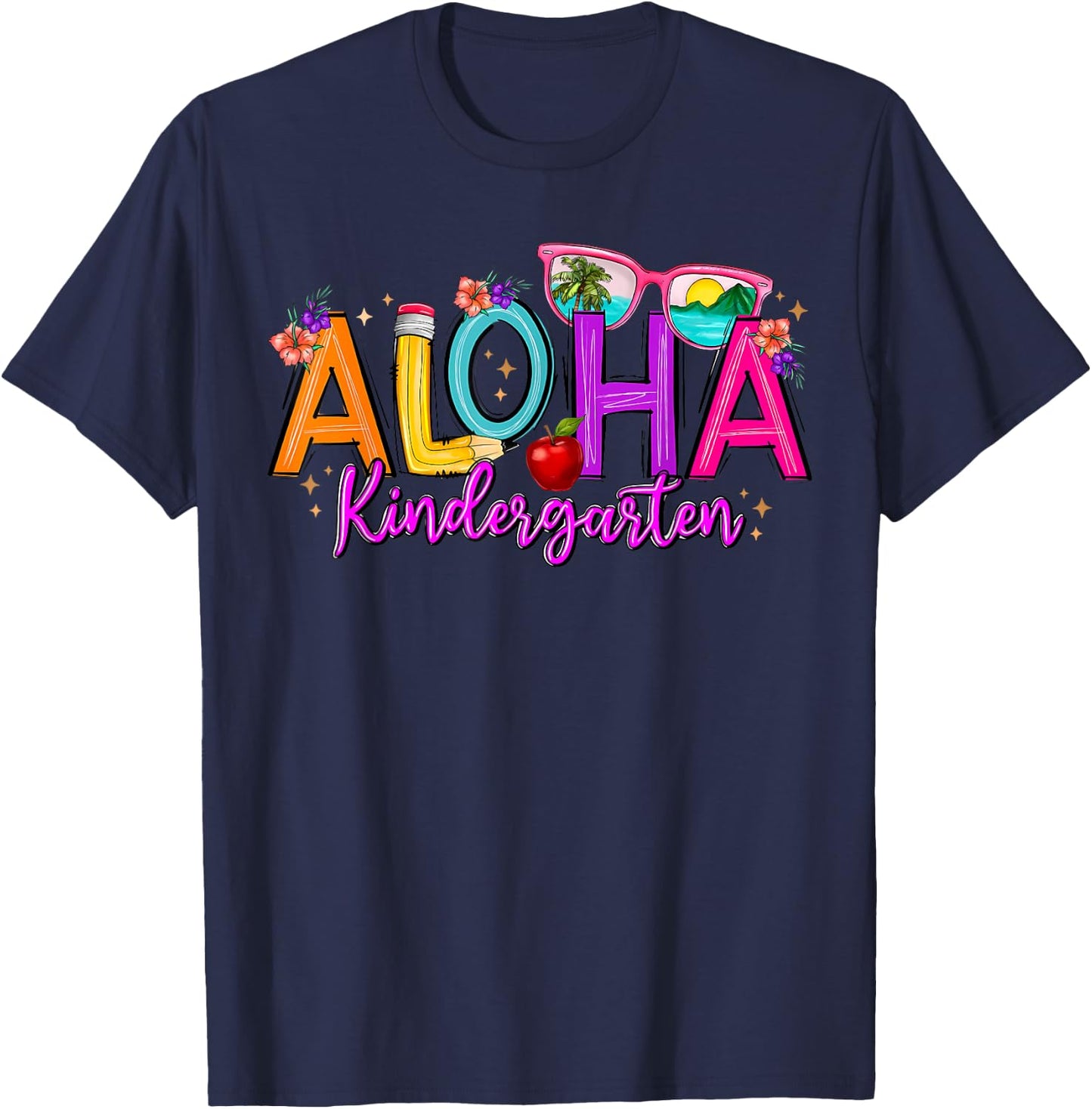 Aloha Kindergarten Summer Beach Vacation Teacher School T-Shirt - T-Shirt | Navy