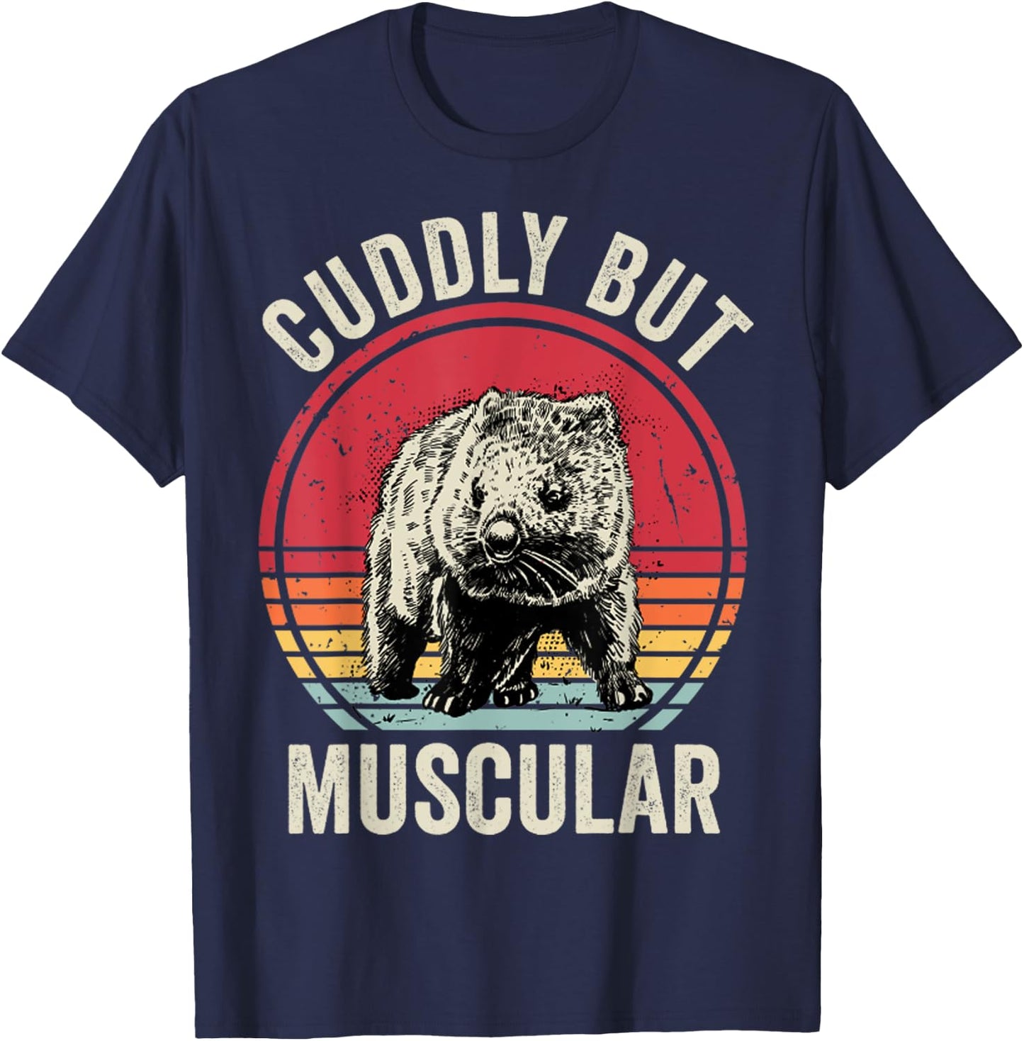 Wombat Retro Cuddly But Muscular Funny Wombat T-Shirt - T-Shirt | Navy