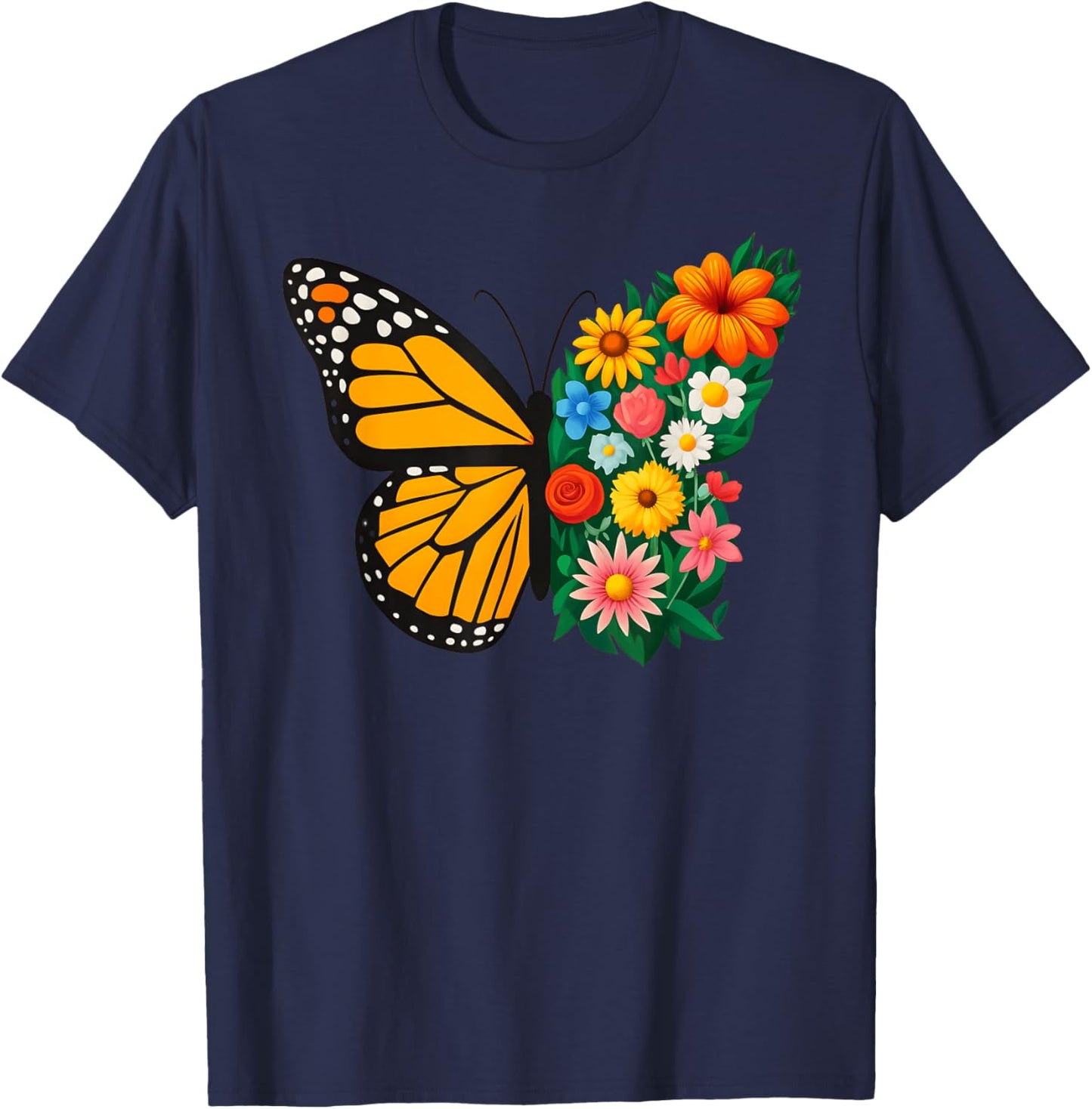 Summer Monarch Butterfly Floral Garden Butterflies Flower Men Women Kids T-Shirt - T-Shirt | Navy