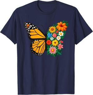 Summer Monarch Butterfly Floral Garden Butterflies Flower Men Women Kids T-Shirt - T-Shirt | Navy