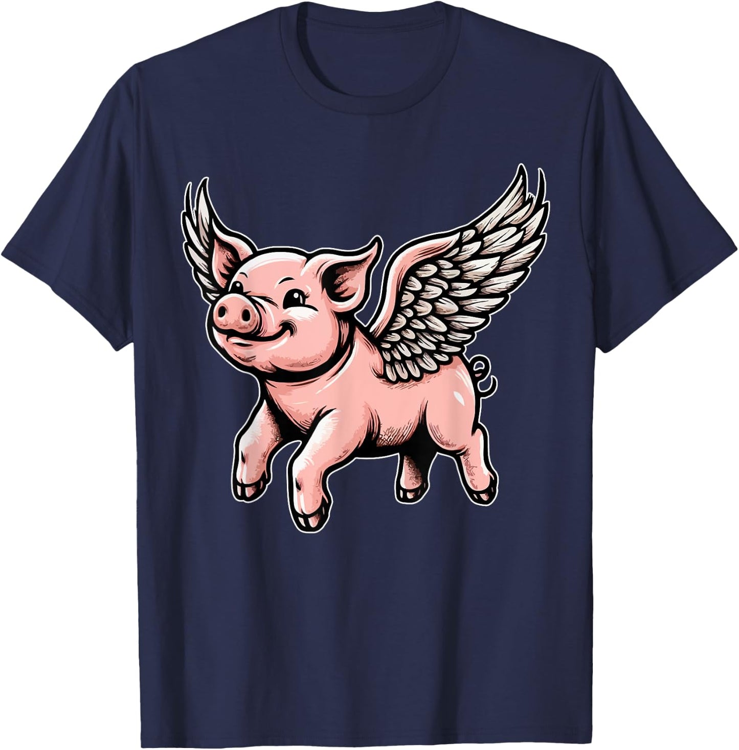 Flying Pig with Wings Dreamers Delight Pig Lovers Funny T-Shirt - T-Shirt | Navy