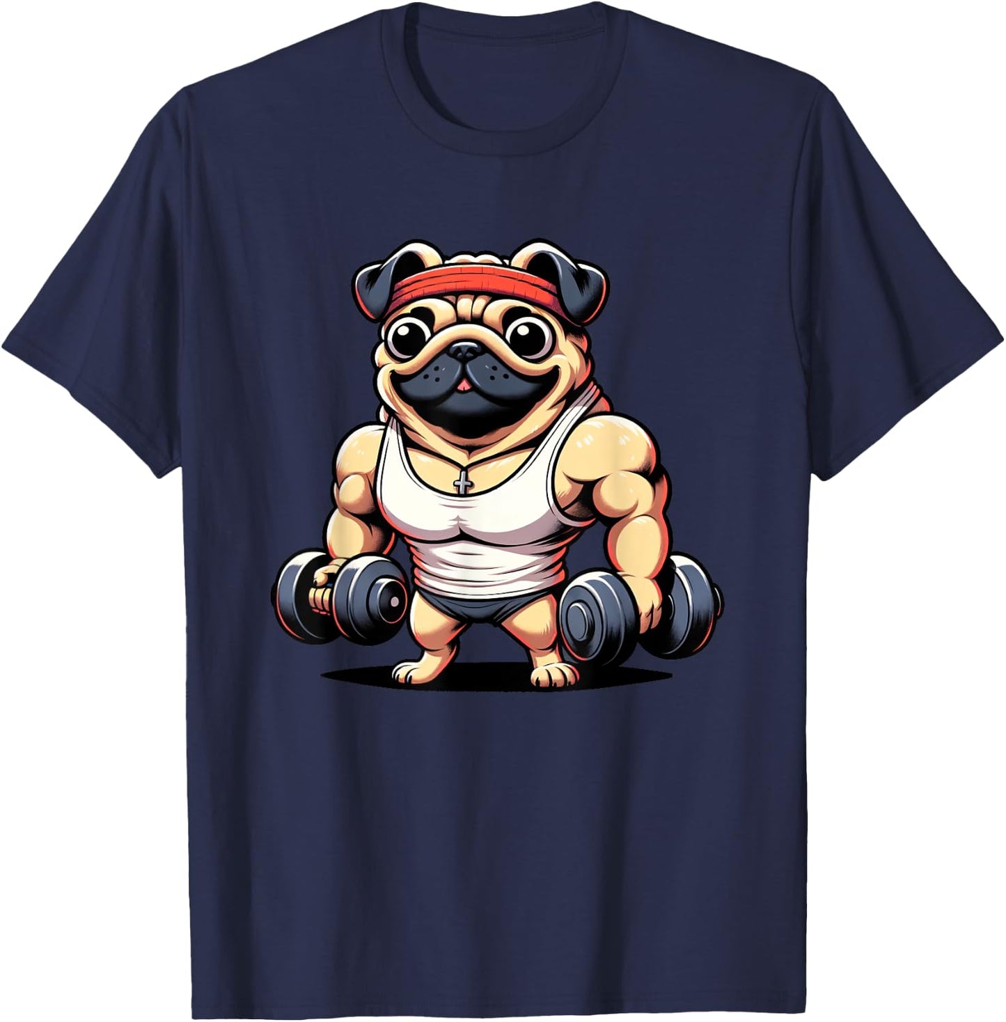 Pug Lifting Weights Dog Women Girls Kids T-Shirt - T-Shirt | Navy