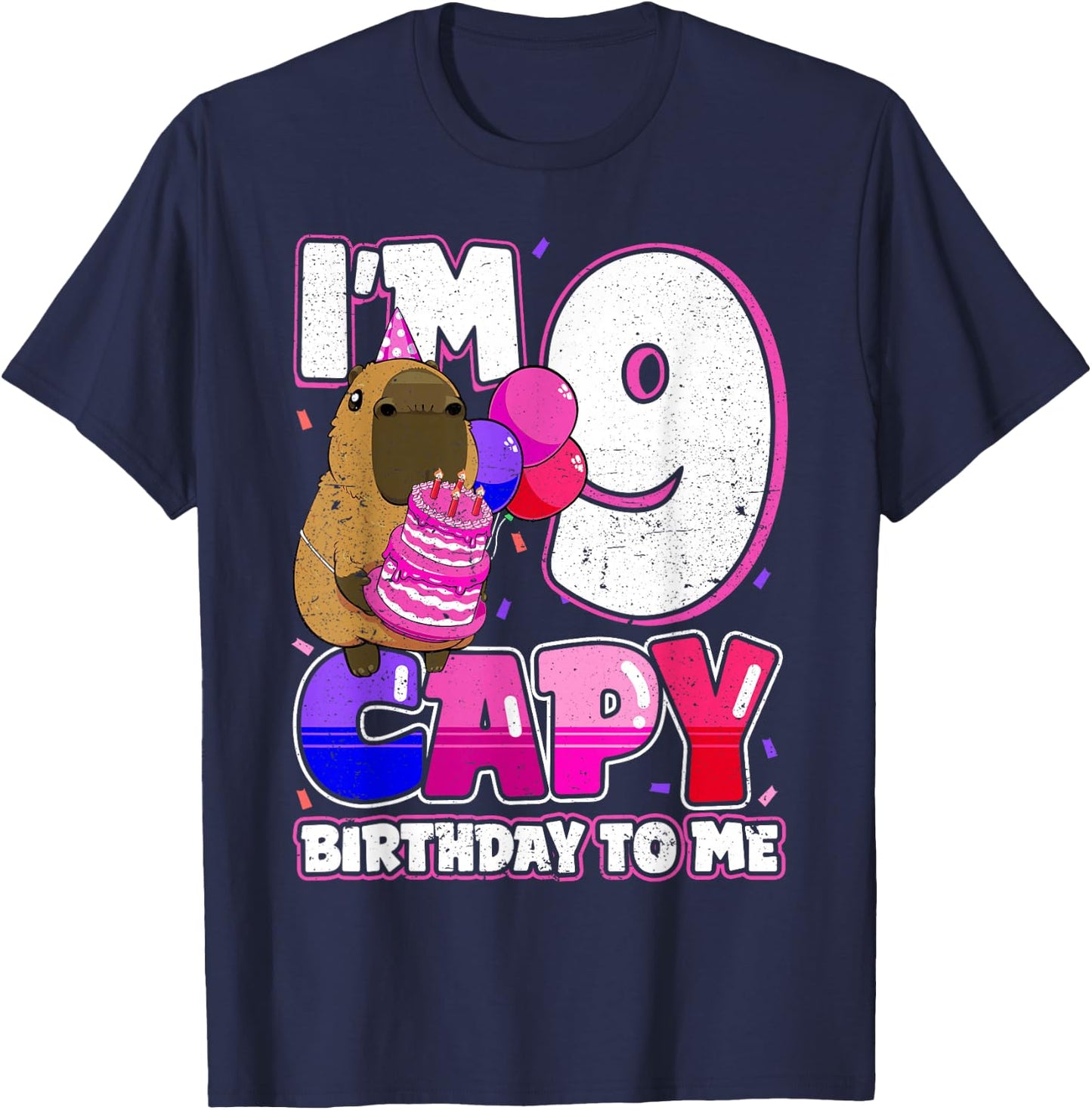 9 Years Capy Birthday to me Girls 9th Birthday Capybara T-Shirt - T-Shirt | Navy