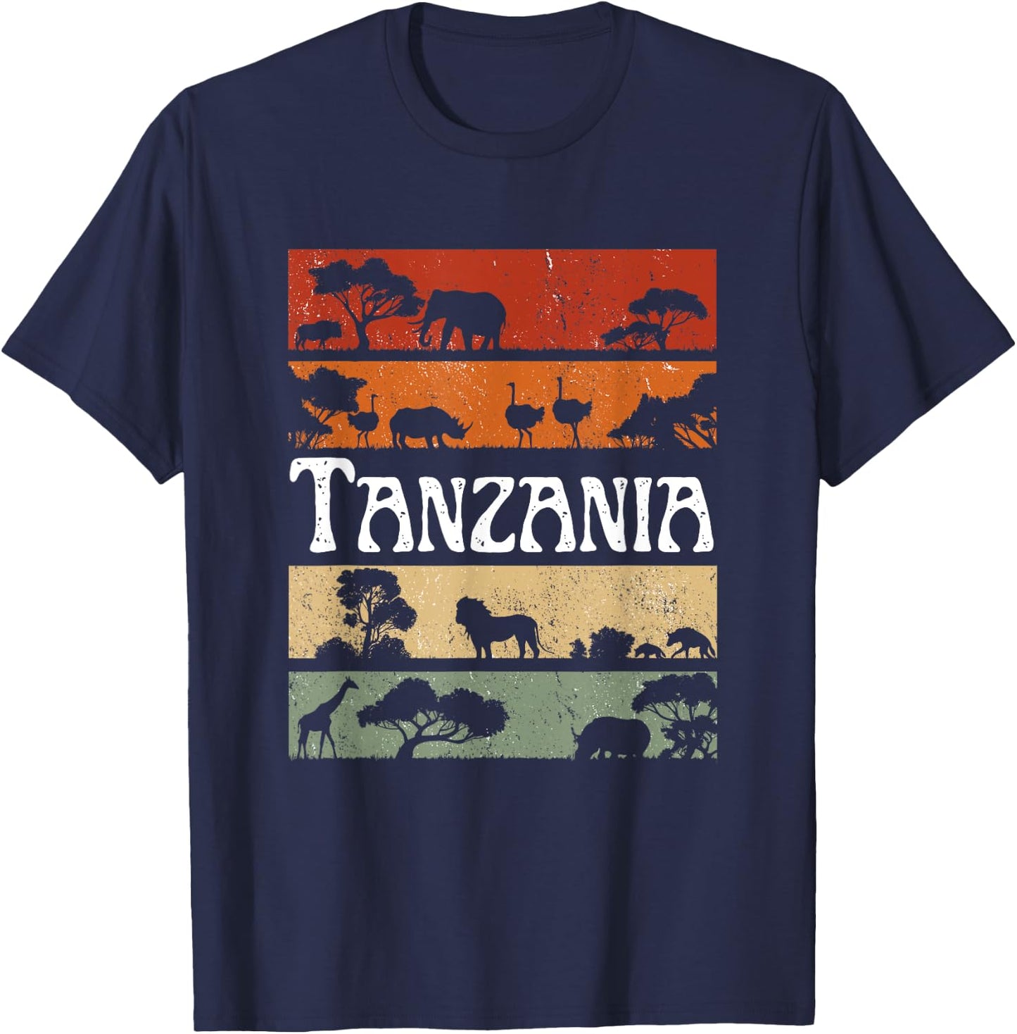 Retro Africa Tanzania Safari Travel Tanzania Tour T-Shirt - T-Shirt | Navy