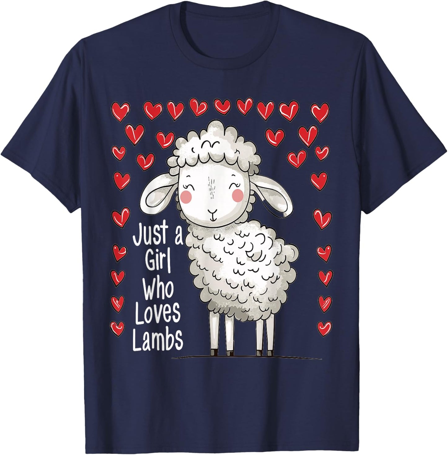 Cute Lamb Lovers Gift Girls Just A Girl Who Loves Lambs T-Shirt - T-Shirt | Navy