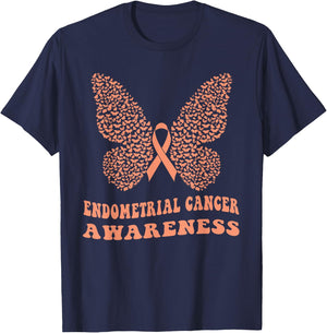 Endometrial Cancer Peach Ribbon Uterine Cancer Awareness T-Shirt - T-Shirt | Navy