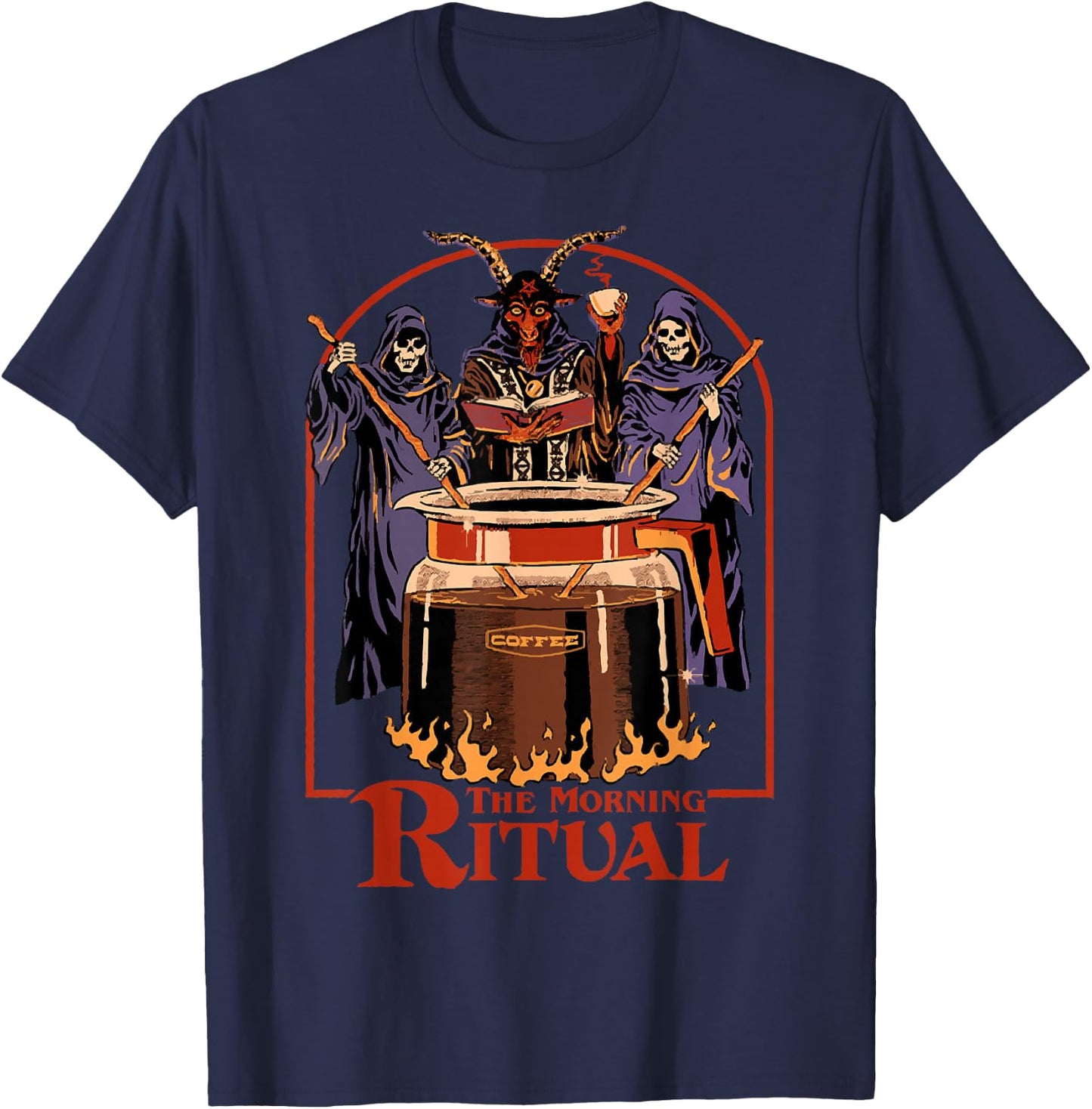 Halloween Satan Skeleton The Morning Ritual Coffee Lovers T-Shirt - T-Shirt | Navy