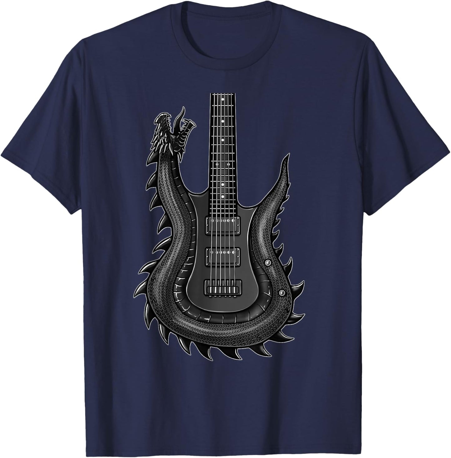 Cool Dragon Guitar Shirt Concert Band Rock And Roll T-Shirt - T-Shirt | Navy
