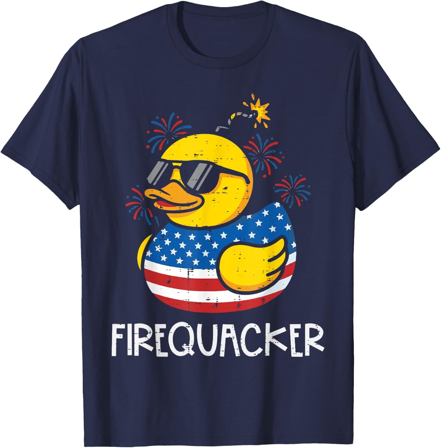 4th of July Duck Firequacker US Flag Cute Men Women Kids T-Shirt - T-Shirt | Navy
