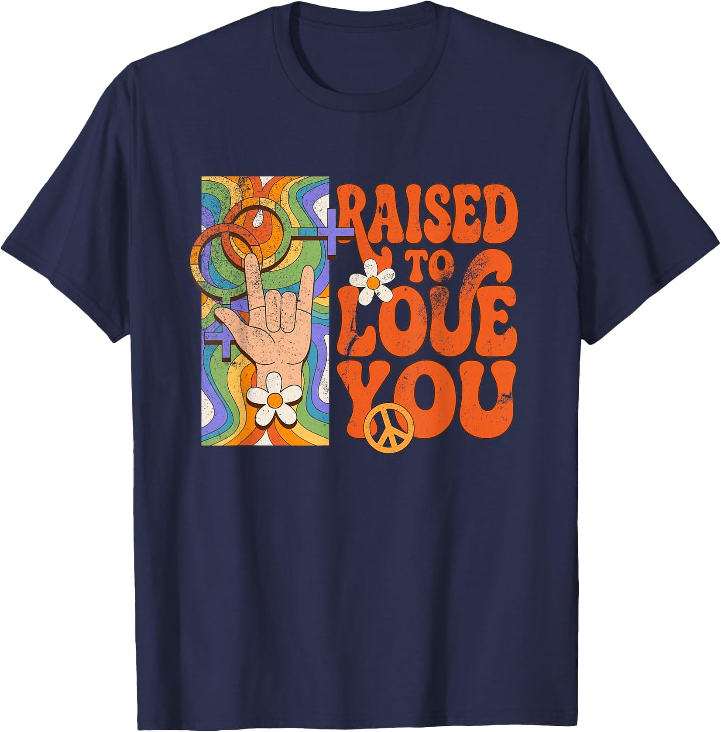 Raised to Love You Retro LGBTQ Pride Month Boys Girls Kids T-Shirt - T-Shirt | Navy
