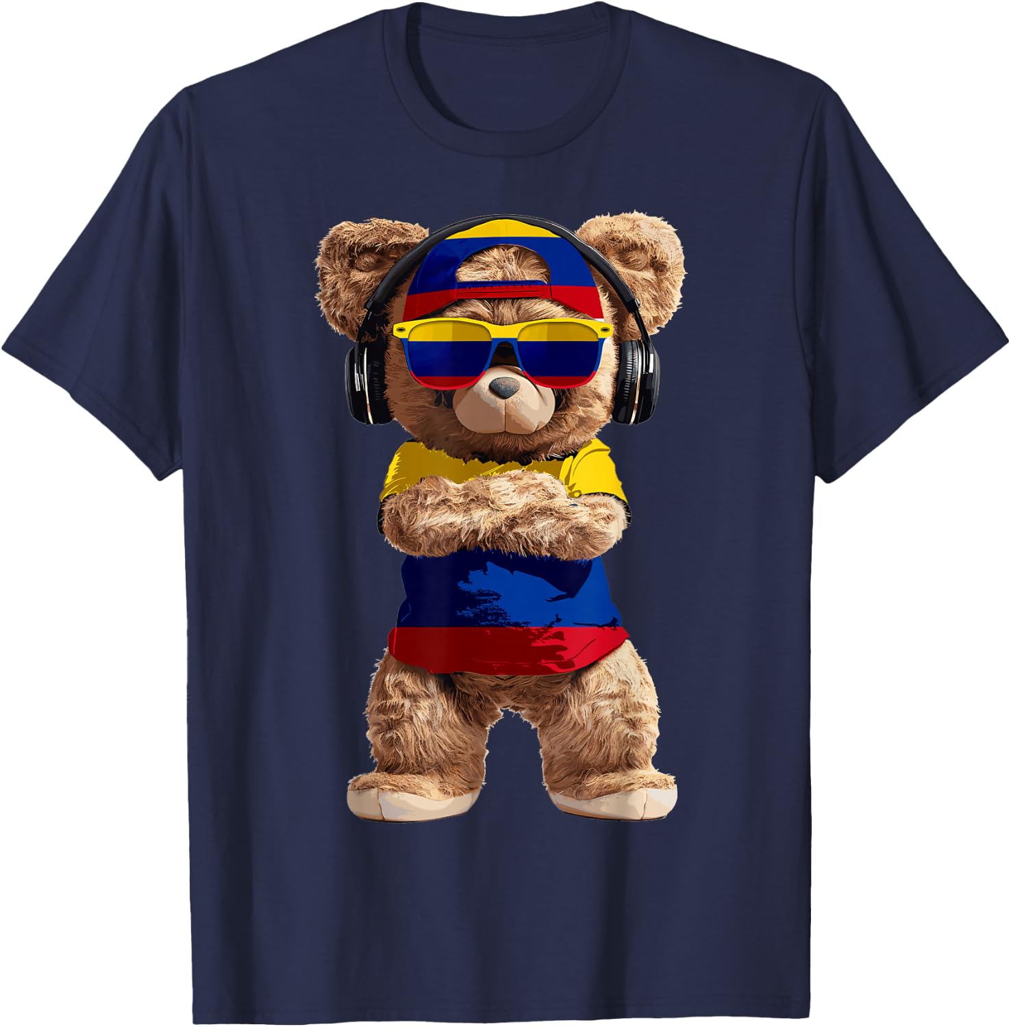 Colombia Flag Souvenirs Bear Outfit Products Colombian T-Shirt - T-Shirt | Navy