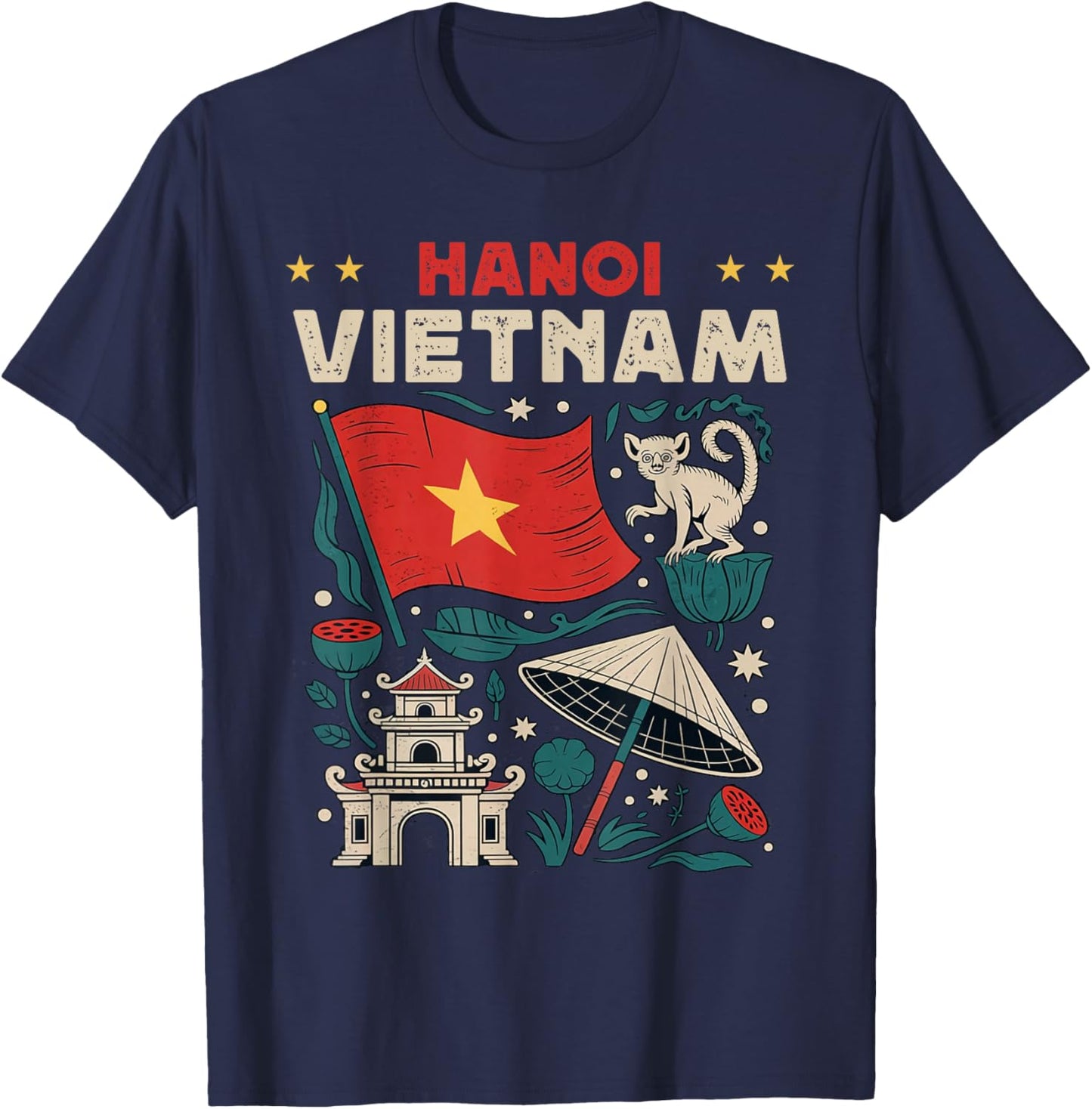 Hanoi Vietnam Flag Vietnamese Travel Souvenir T-Shirt - T-Shirt | Navy