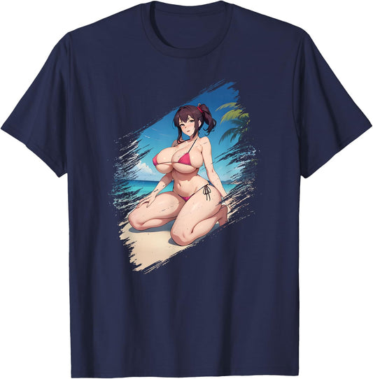 Big Boobs Anime Manga Girl Women Bikini T-Shirt - T-Shirt | Navy