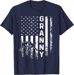 Wrestling Granny America Flag Vintage Christmas Xmas T-Shirt - T-Shirt | Navy