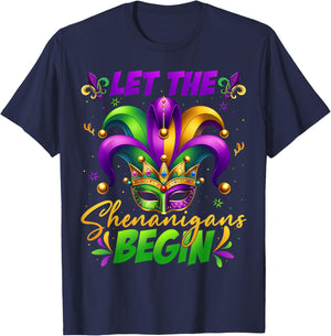 Let The Shenanigans Begin Masked Mardi Gras Kids Men Women T-Shirt - T-Shirt | Navy
