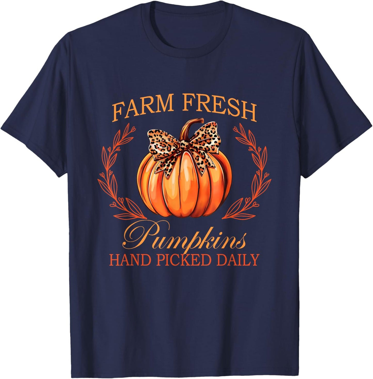 Farm Fresh Pumpkin Patch Coquette Bow Autumn Halloween Funny T-Shirt - T-Shirt | Navy