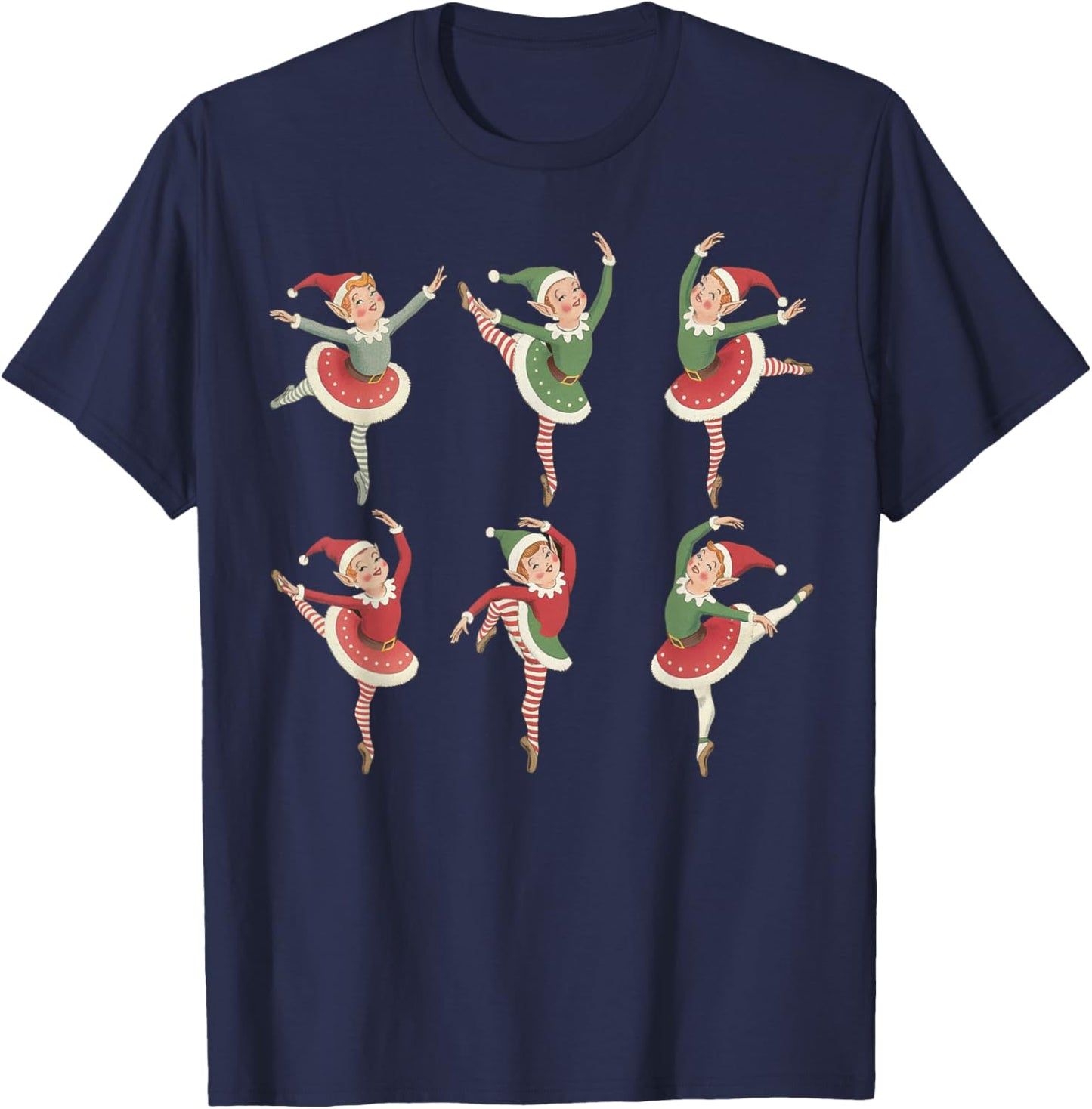 Elf Vintage Dancer Funny Christmas Ballet T-Shirt - T-Shirt | Navy