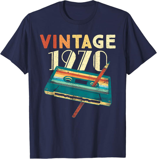 55 Years Old Gifts Vintage 1970 Music Cassette 55th Birthday T-Shirt - T-Shirt | Navy