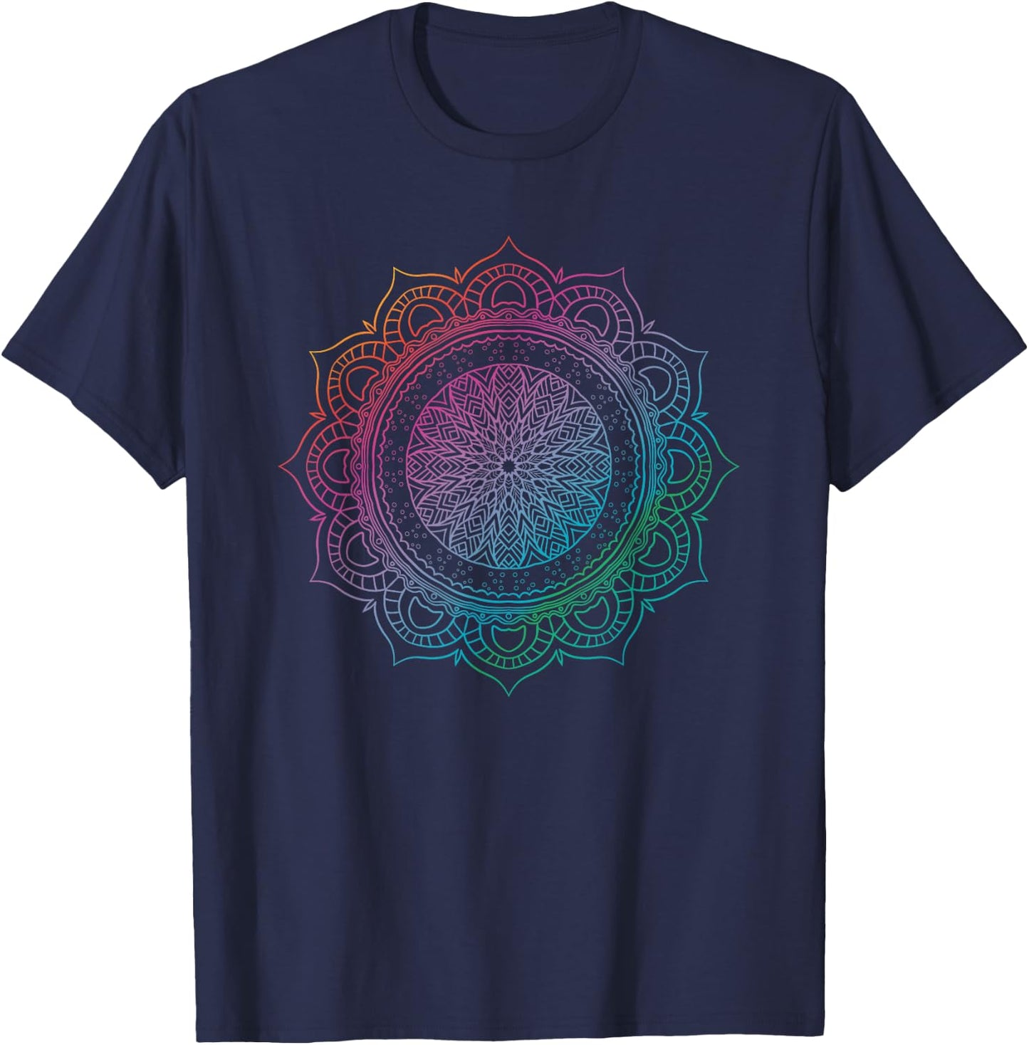 Sacred Geometry Boho Spiritual Yoga Flow Prana Art Mandala T-Shirt - T-Shirt | Navy
