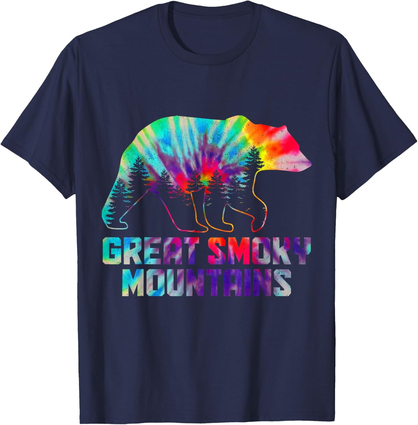 Great Smoky Mountains Tennessee Bear Grizzly Tie Dye Vintage T-Shirt - T-Shirt | Navy