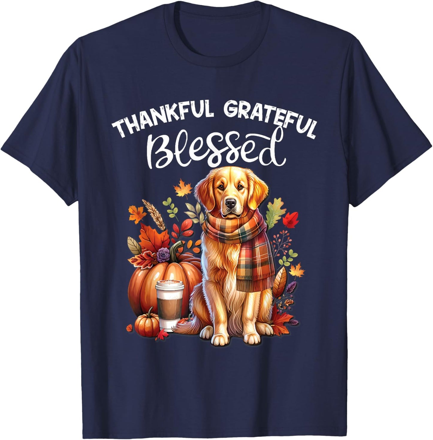 Golden Retriever Dog pumpkin spice Happy Fall Yall autumn T-Shirt - T-Shirt | Navy