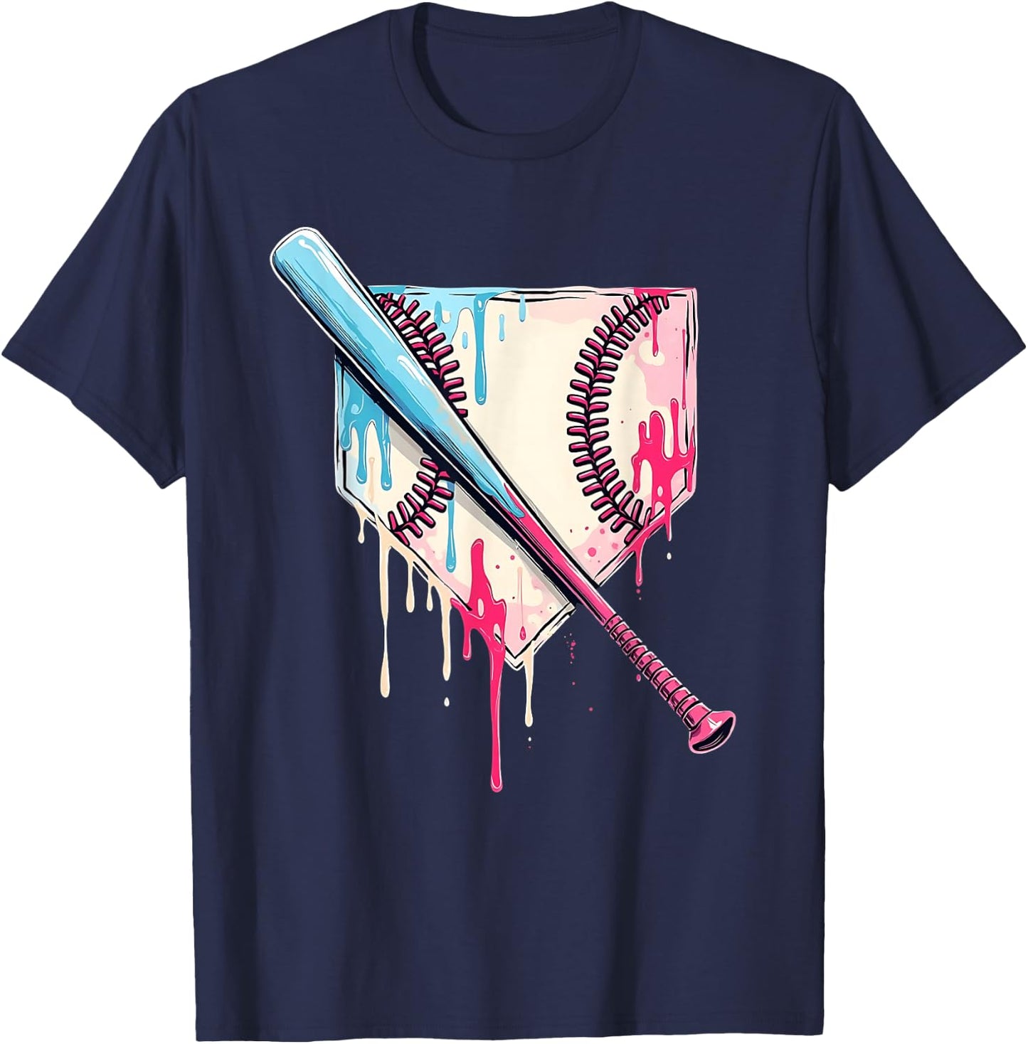 Cool Sport Baseball Home Plate Drip With Sprinkles Drip T-Shirt - T-Shirt | Navy