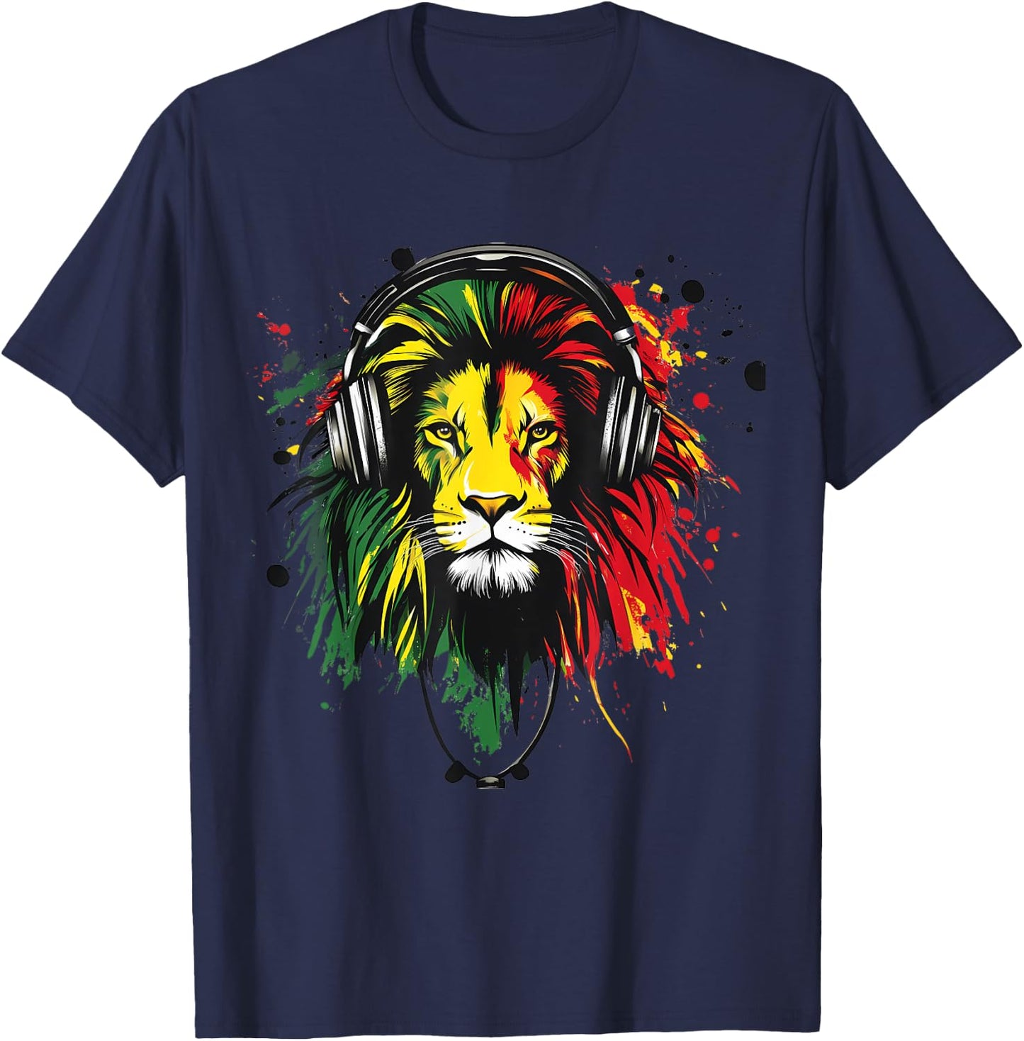 Rasta Reggae Music DJ Lion Of Judah Rastafarian Roots T-Shirt - T-Shirt | Navy